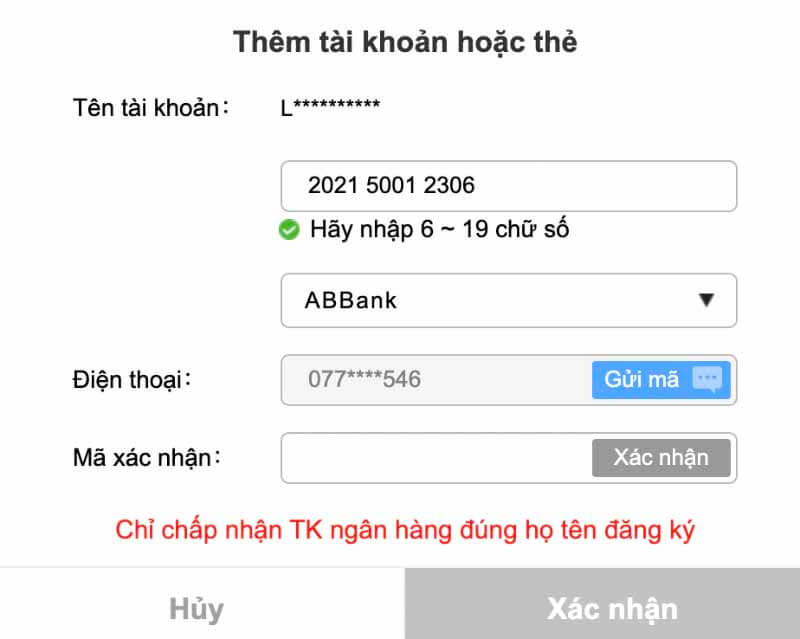 Update thông tin theo yêu cầu của nhà cái để rút tiền